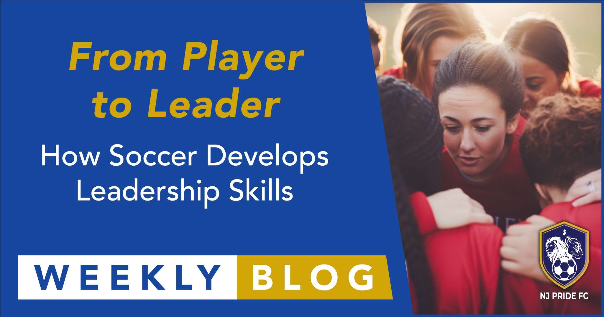 Female soccer player leading a team huddle, representing how youth soccer builds leadership skills and confidence through teamwork.
